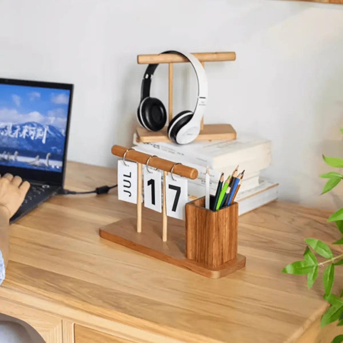 Wooden Desktop Calendar with Pen Holder by RusticReach