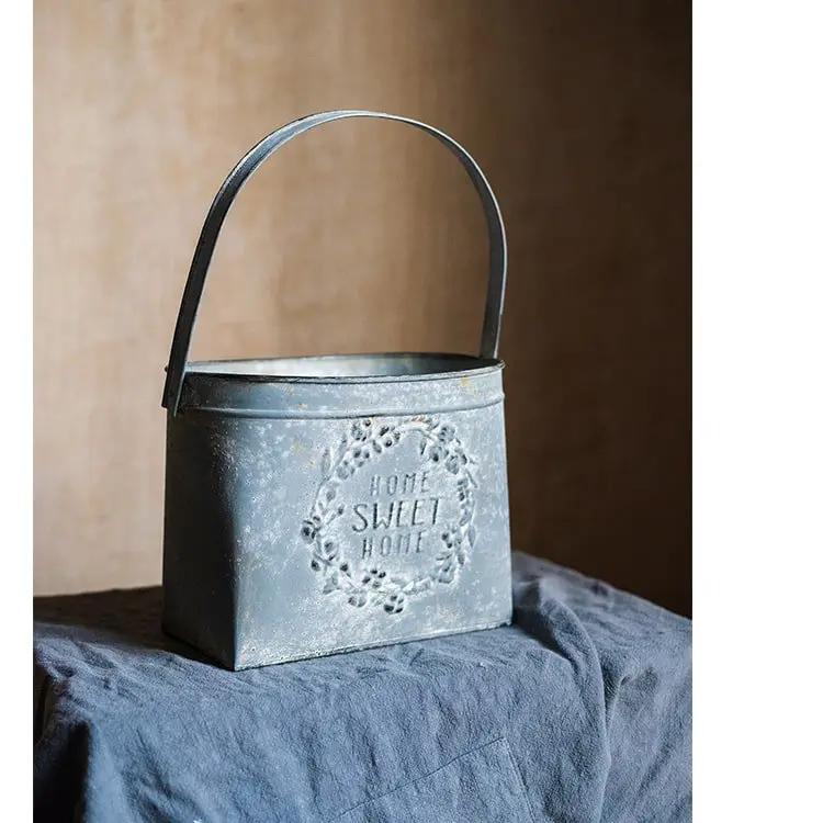 Iron Carry Flower Pot Gray Sweet Home by RusticReach