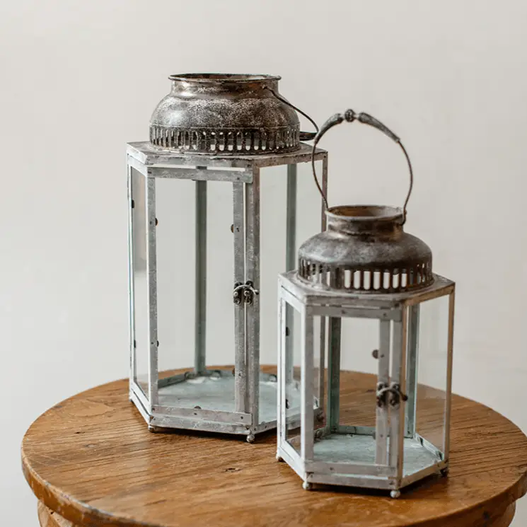 Glass Metal Lantern Candle Holder by RusticReach