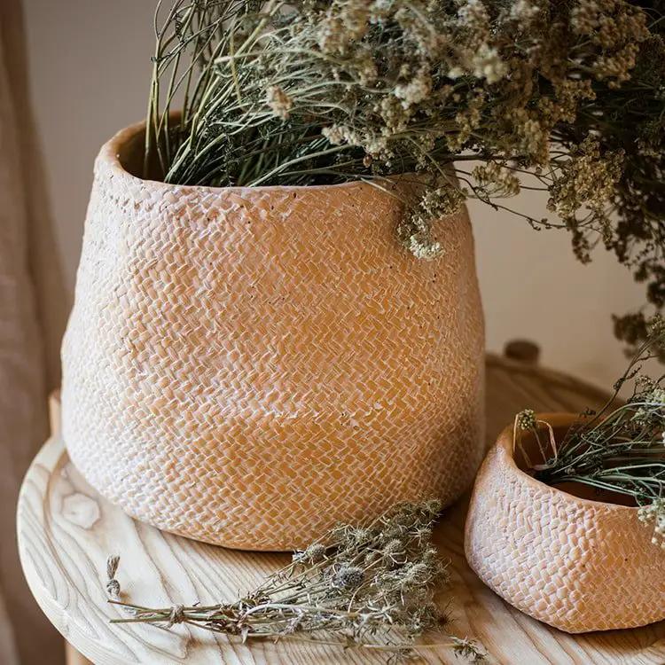 Cement Weaving Pattern Plants Container or Planter by RusticReach