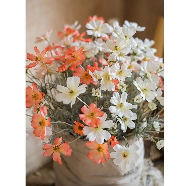 Faux Silk Artificial Cosmos Stem in Orange or White 24" Tall by RusticReach