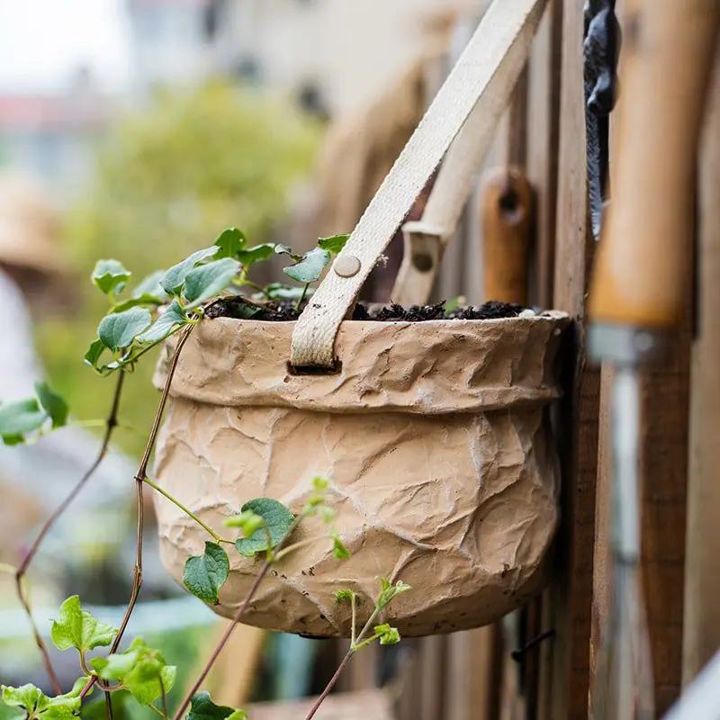 Craft Paper Bag Style Concrete Hanging Pot by RusticReach