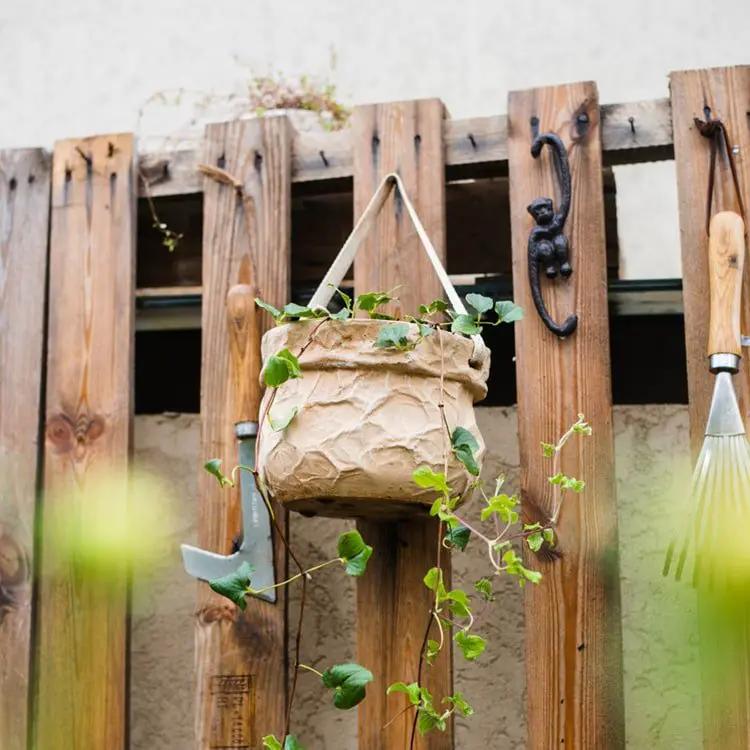 Craft Paper Bag Style Concrete Hanging Pot by RusticReach