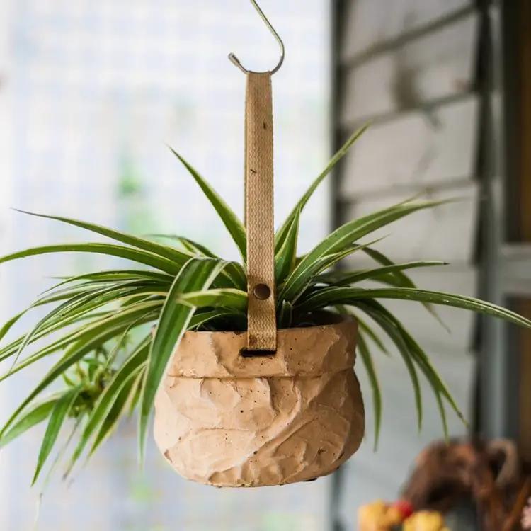 Craft Paper Bag Style Concrete Hanging Pot by RusticReach