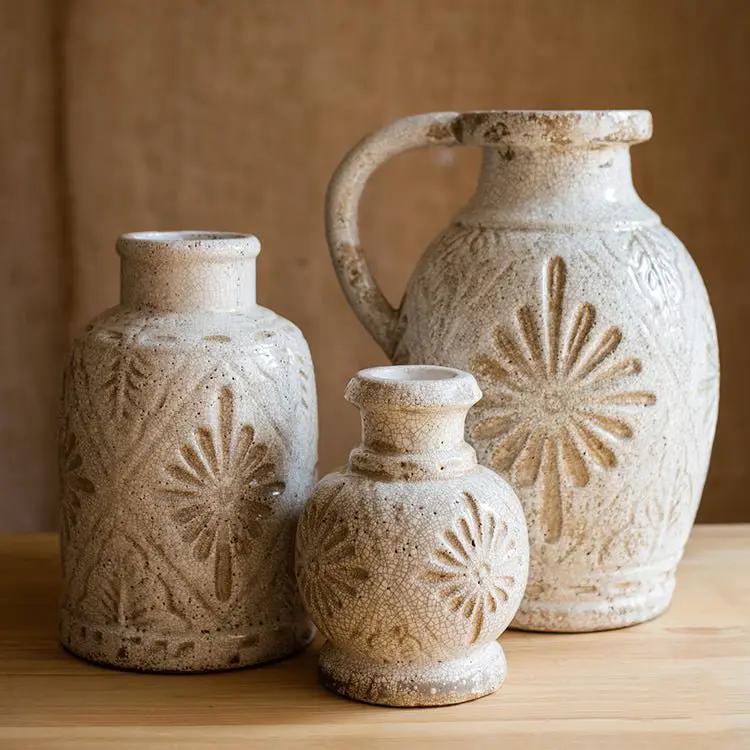 Carved Floral Vase in White by RusticReach