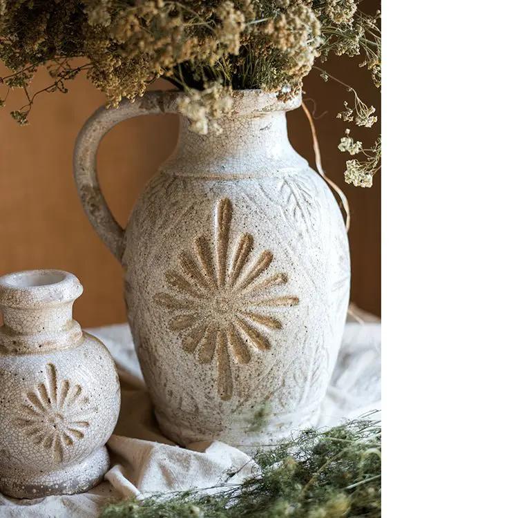 Carved Floral Vase in White by RusticReach