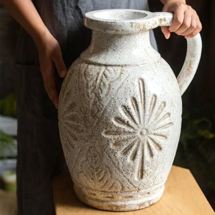 Carved Floral Vase in White by RusticReach
