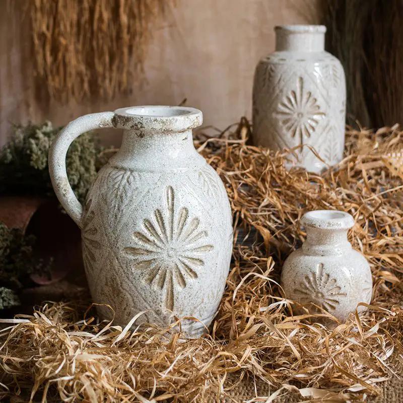 Carved Floral Vase in White by RusticReach