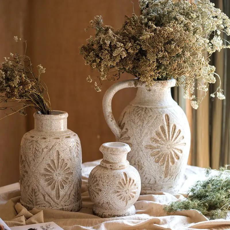 Carved Floral Vase in White by RusticReach