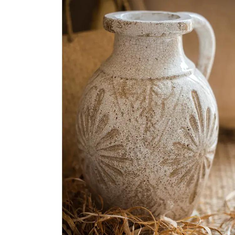 Carved Floral Vase in White by RusticReach