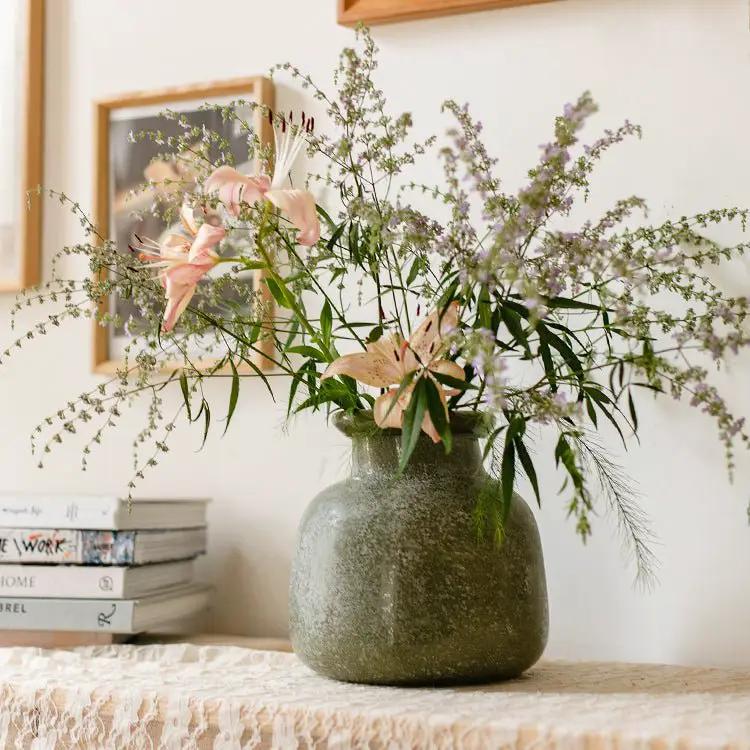 Dark Green Matte Textured Glass Vase by RusticReach