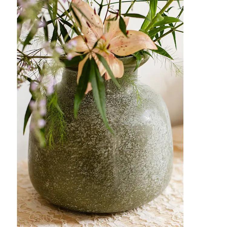 Dark Green Matte Textured Glass Vase by RusticReach
