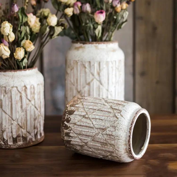 Distressed White Ceramic Flower Jar Vase by RusticReach