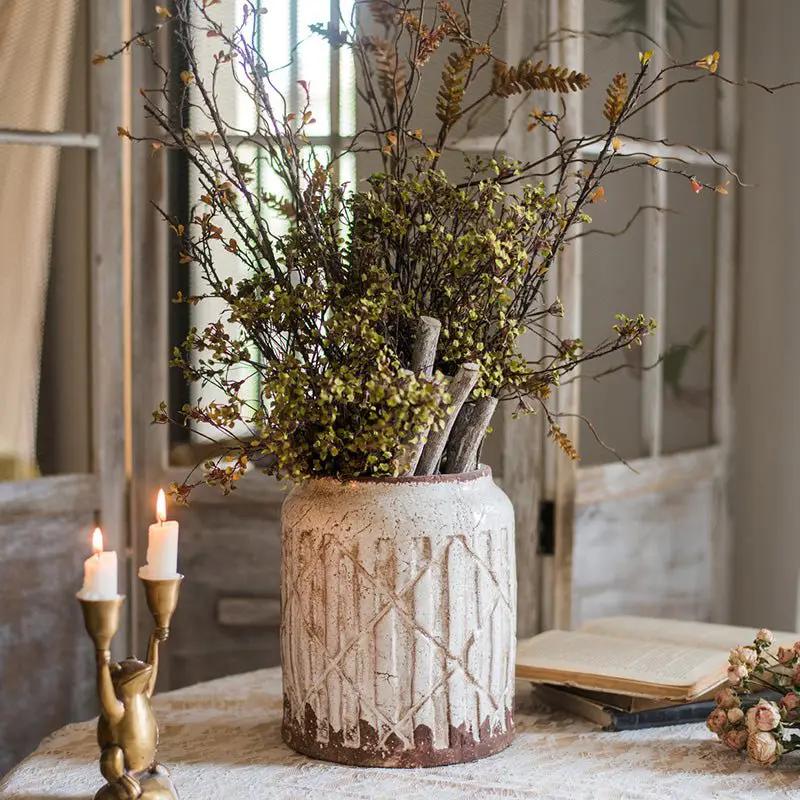 Distressed White Ceramic Flower Jar Vase by RusticReach