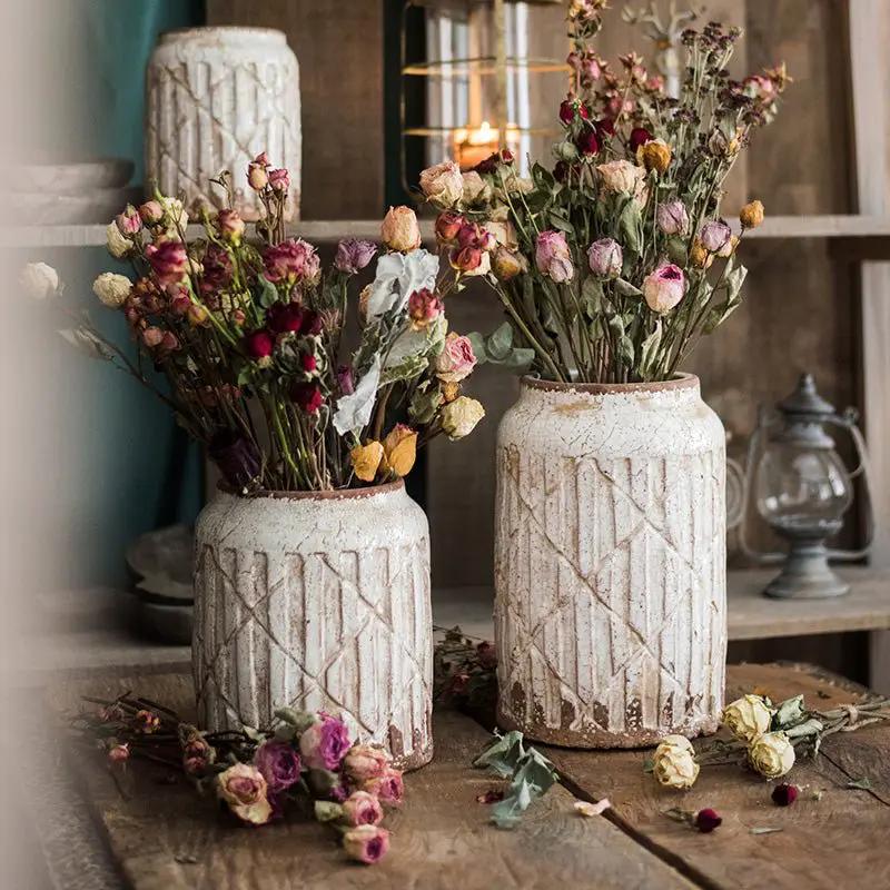 Distressed White Ceramic Flower Jar Vase by RusticReach