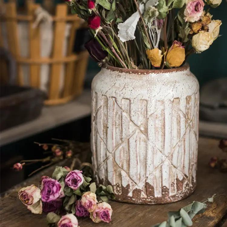 Distressed White Ceramic Flower Jar Vase by RusticReach