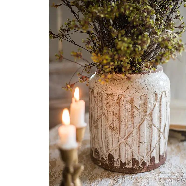 Distressed White Ceramic Flower Jar Vase by RusticReach