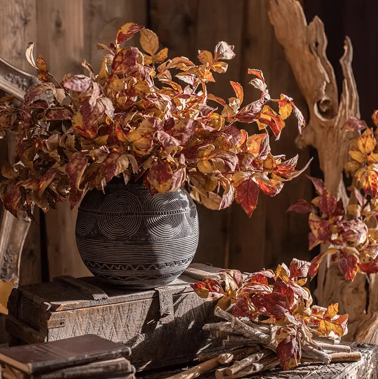 Artificial Dyed Dry Leaf Stem 33" Tall Faux by RusticReach