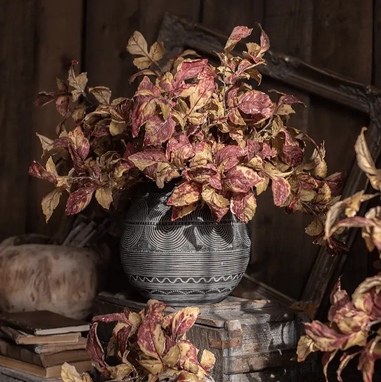 Artificial Dyed Dry Leaf Stem 33" Tall Faux by RusticReach
