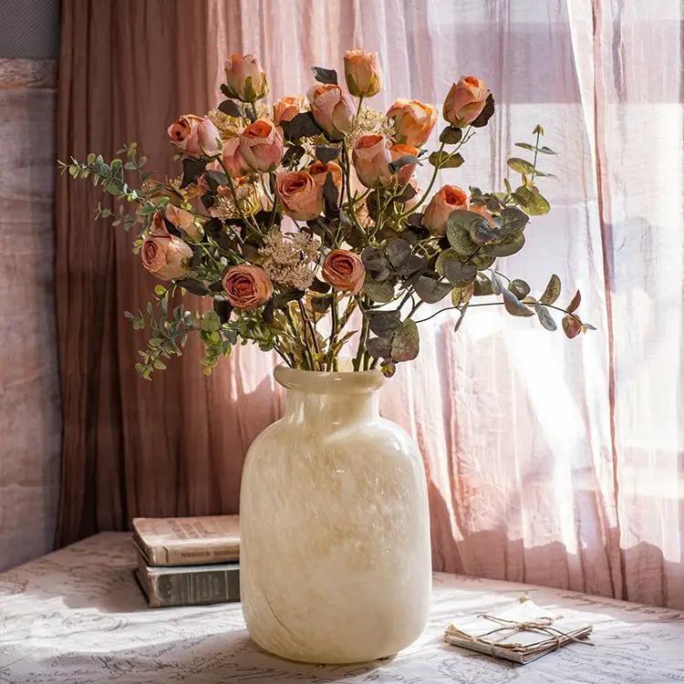 Faux Artificial Flower Dry Rose Stem Champagne or Orange 23" Tall by RusticReach
