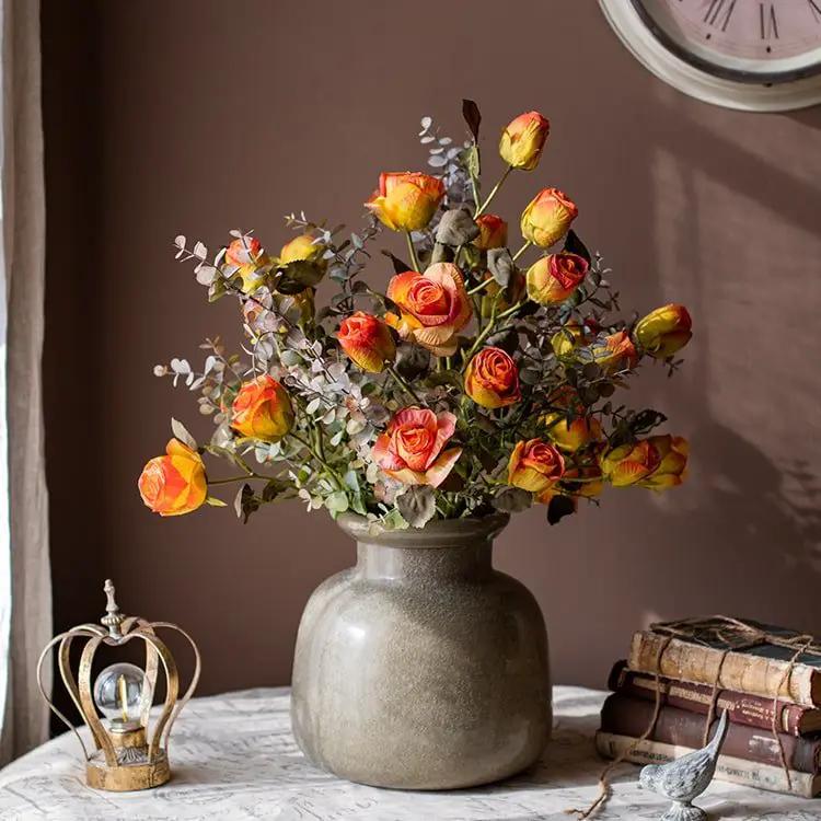 Faux Artificial Flower Dry Rose Stem Champagne or Orange 23" Tall by RusticReach