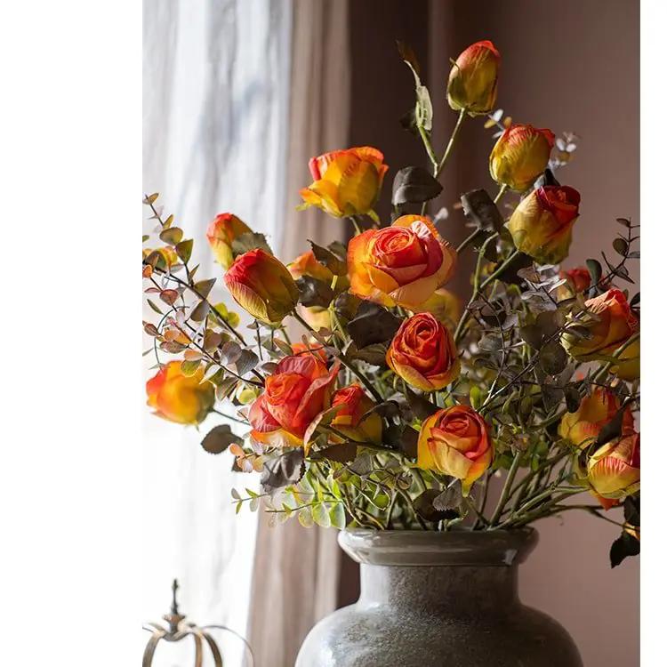 Faux Artificial Flower Dry Rose Stem Champagne or Orange 23" Tall by RusticReach