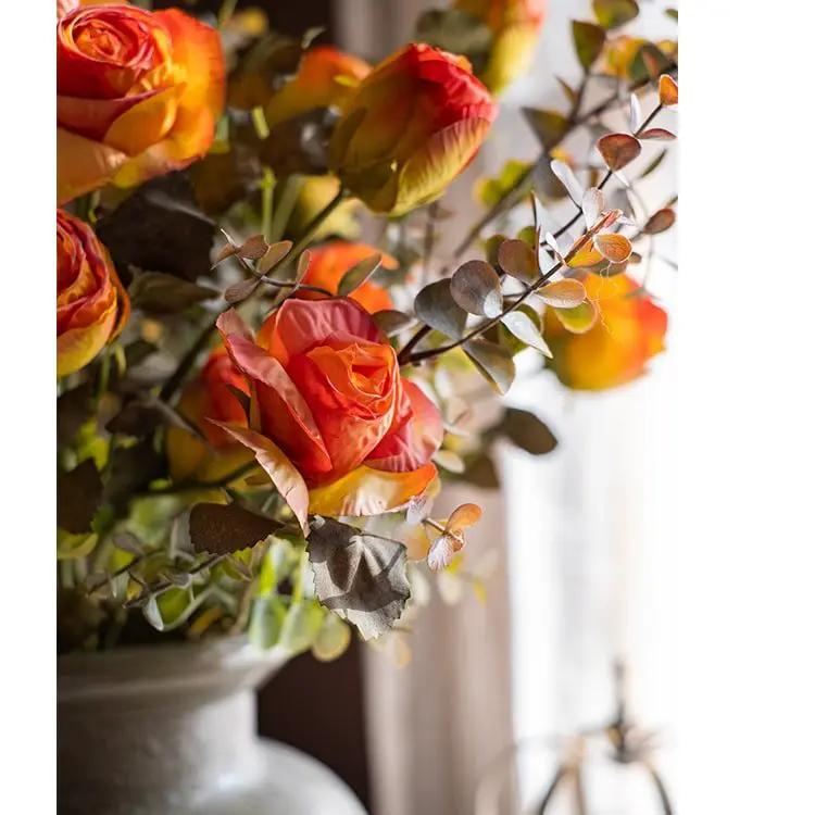 Faux Artificial Flower Dry Rose Stem Champagne or Orange 23" Tall by RusticReach