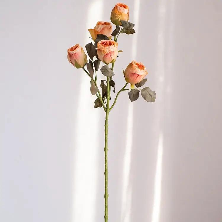Faux Artificial Flower Dry Rose Stem Champagne or Orange 23" Tall by RusticReach