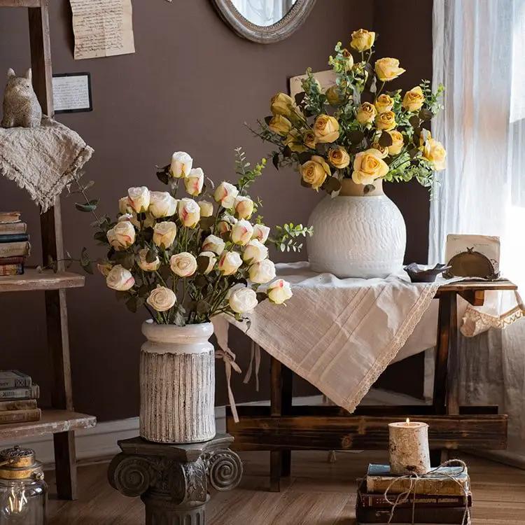Artificial Faux Silk Flower Dry Rose Stem White or Yellow 23" Tall by RusticReach