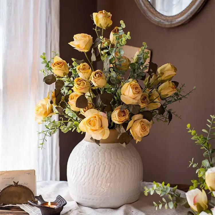 Artificial Faux Silk Flower Dry Rose Stem White or Yellow 23" Tall by RusticReach