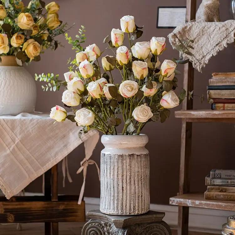 Artificial Faux Silk Flower Dry Rose Stem White or Yellow 23" Tall by RusticReach