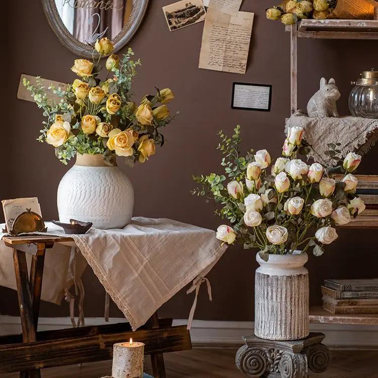 Artificial Faux Silk Flower Dry Rose Stem White or Yellow 23" Tall by RusticReach