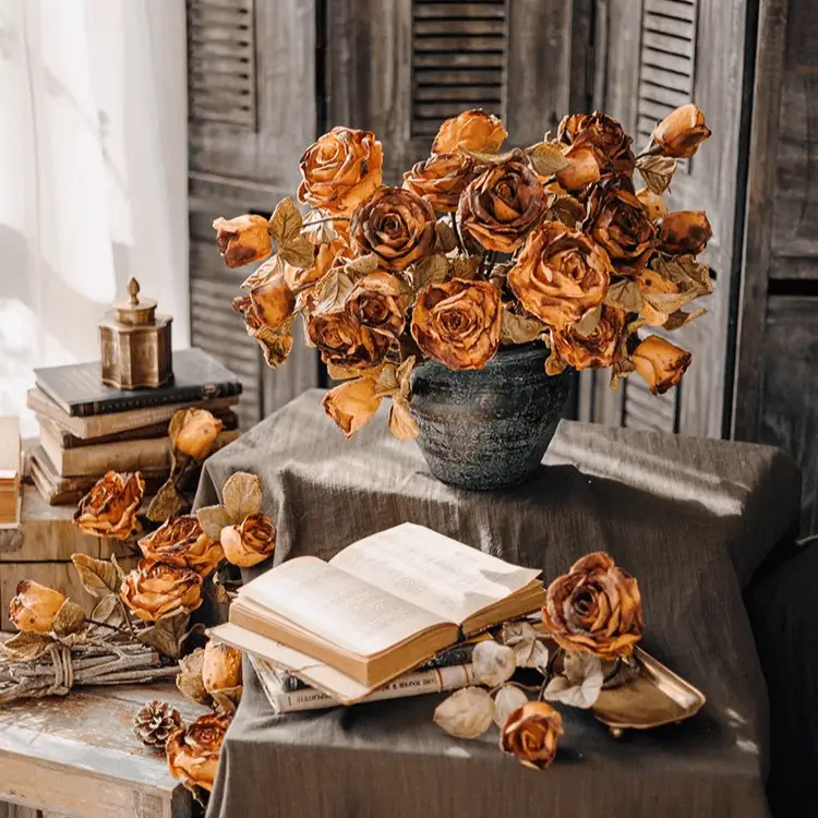 French Dried Look Faux Rose Stem 26" Tall by RusticReach