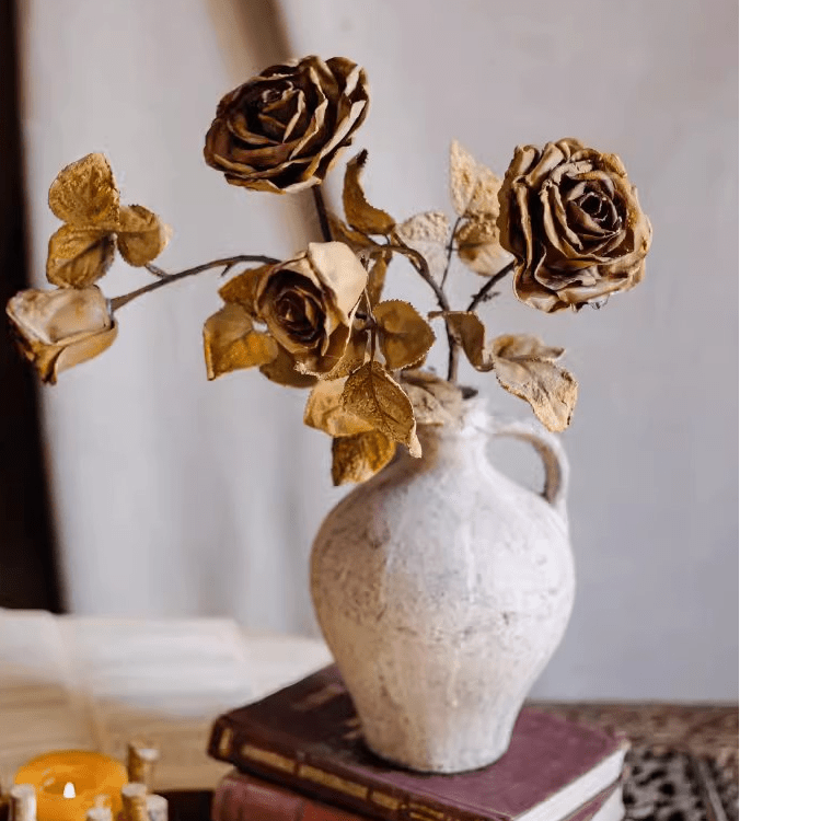 French Dried Look Faux Rose Stem 26" Tall by RusticReach