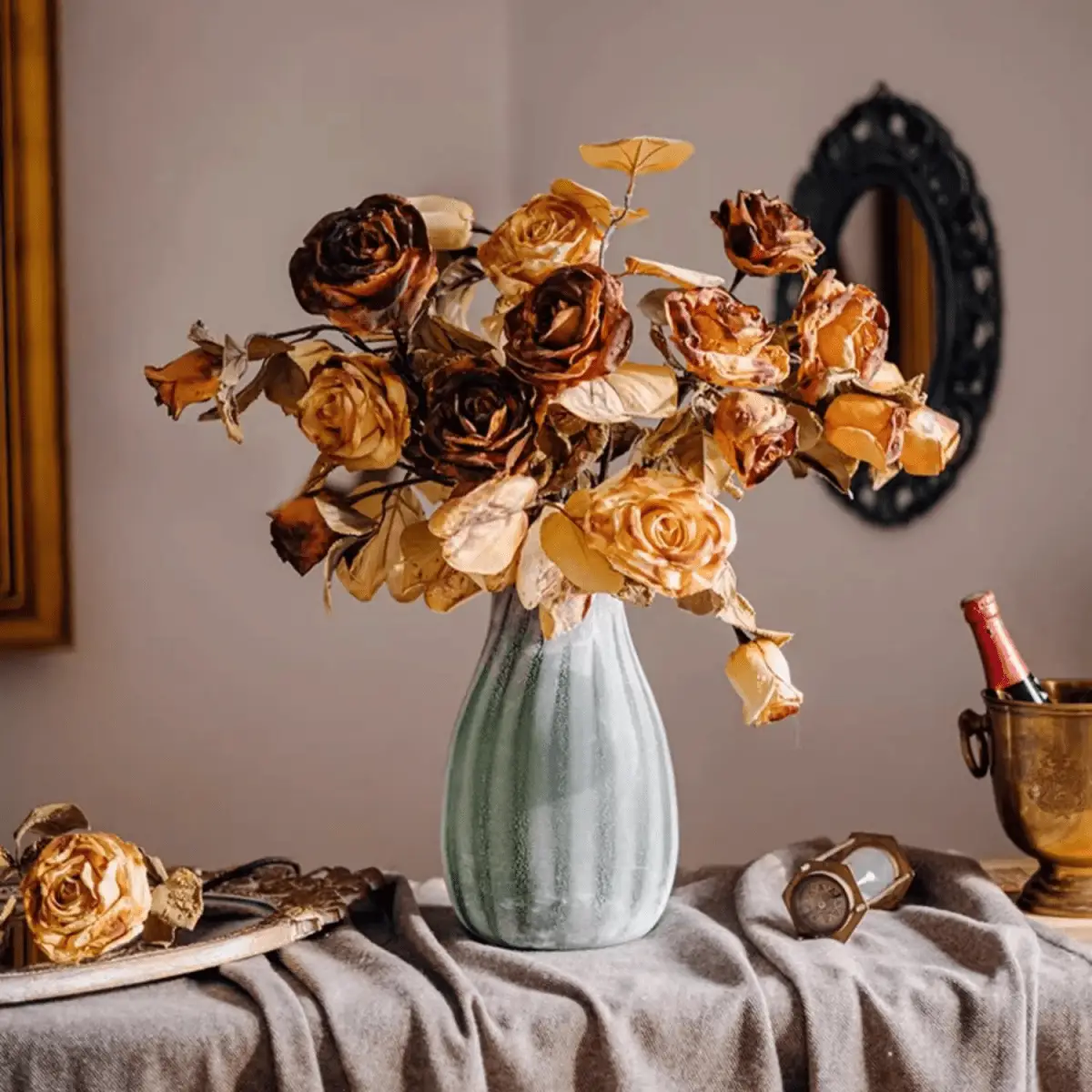 French Dried Look Faux Rose Stem 26" Tall by RusticReach