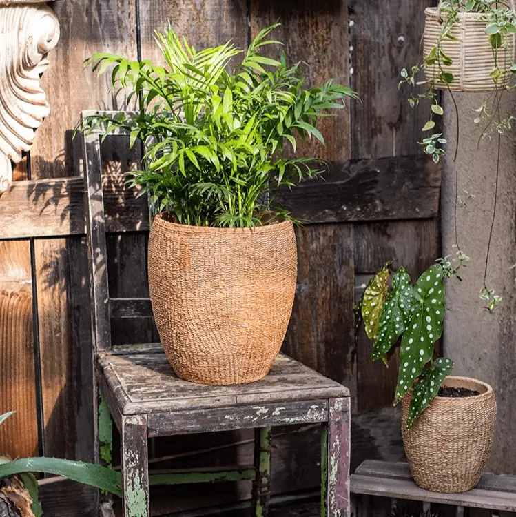 Faux Grass-Woven Cement Planter by RusticReach
