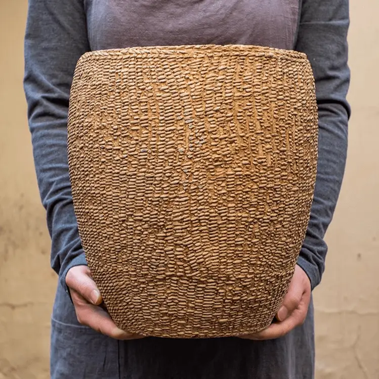 Faux Grass-Woven Cement Planter by RusticReach