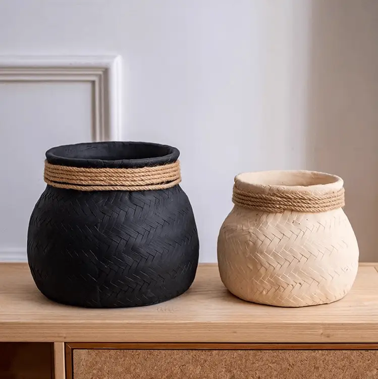 Faux Bamboo Woven Cement Planter by RusticReach