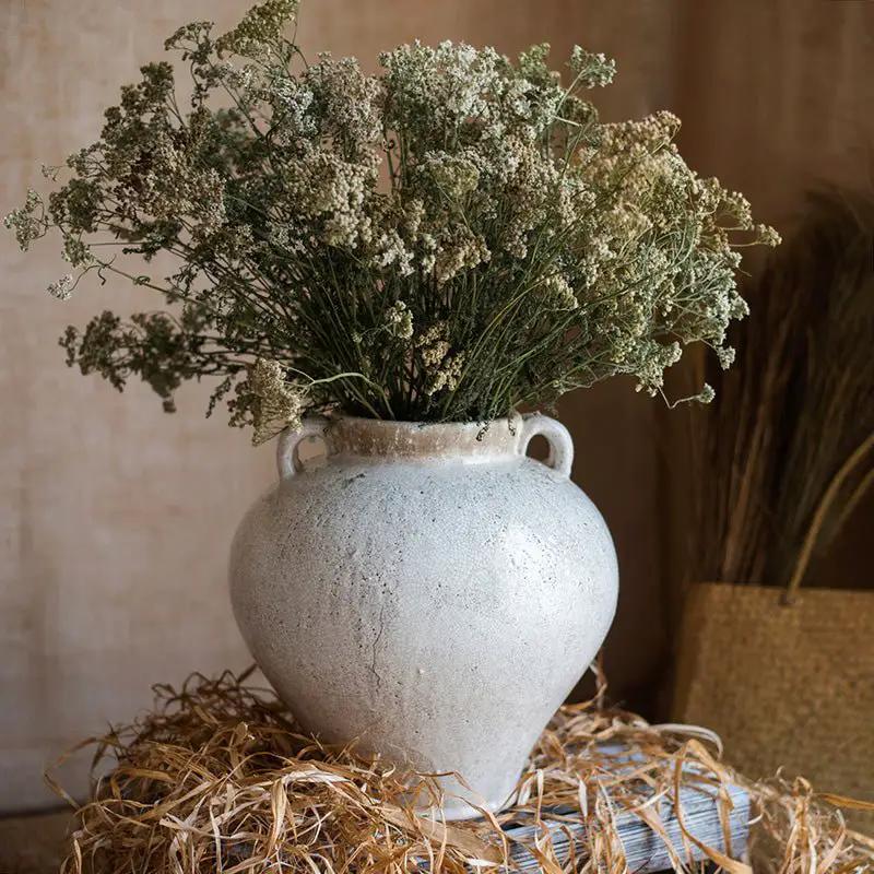 Large French Country White Ceramic Flower Vase by RusticReach