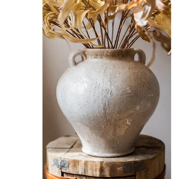 Large French Country White Ceramic Flower Vase by RusticReach
