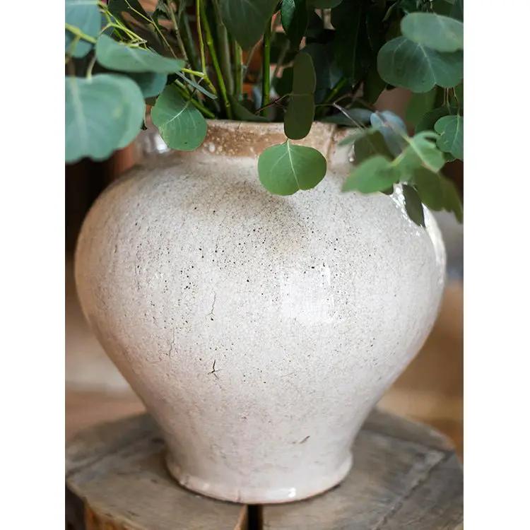 Large French Country White Ceramic Flower Vase by RusticReach