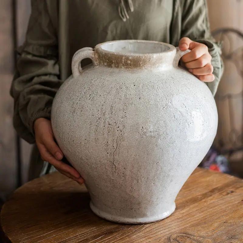 Large French Country White Ceramic Flower Vase by RusticReach