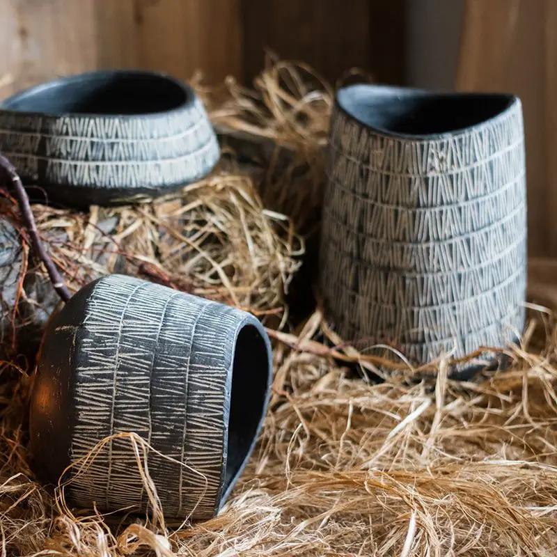 Geometry Line Ceramic Stoneware Flower Pot by RusticReach