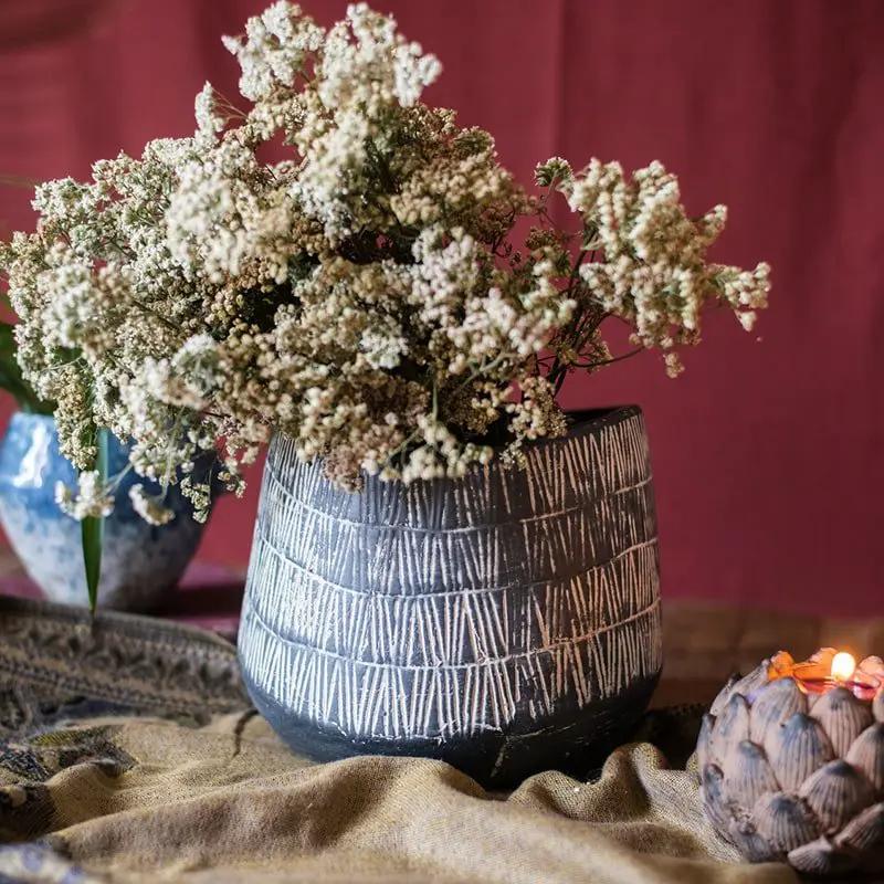 Geometry Line Ceramic Stoneware Flower Pot by RusticReach