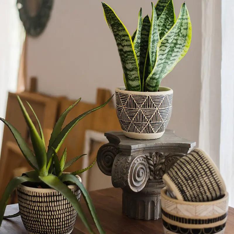 Geometric Art Concrete Flower Pot by RusticReach