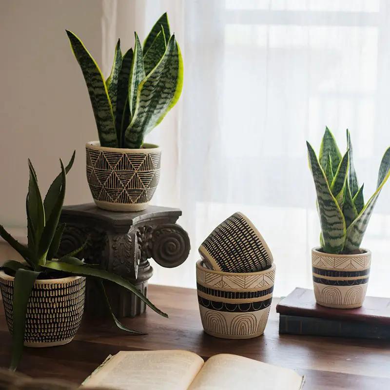 Geometric Art Concrete Flower Pot by RusticReach