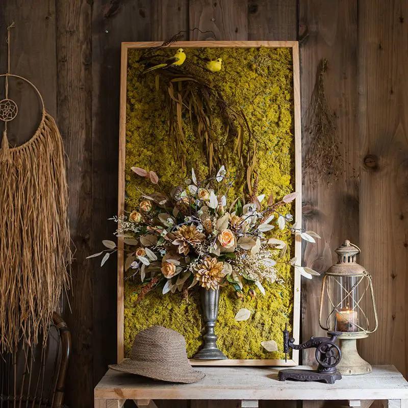 Artificial Plant Flowers Large Golden Bird Vase 3D Framed Wall Art by RusticReach