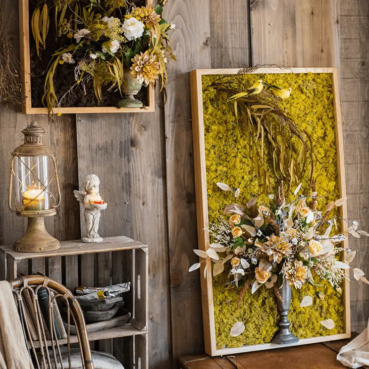 Artificial Plant Flowers Large Golden Bird Vase 3D Framed Wall Art by RusticReach