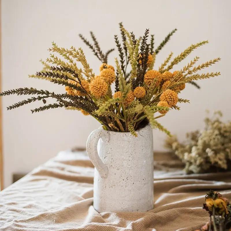 Faux Silk Artificial Craspedia Globosa Bundle Set 9" Tall by RusticReach