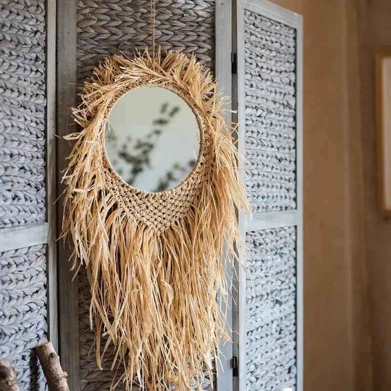 Handcraft Grass Hanging Round Mirror by RusticReach
